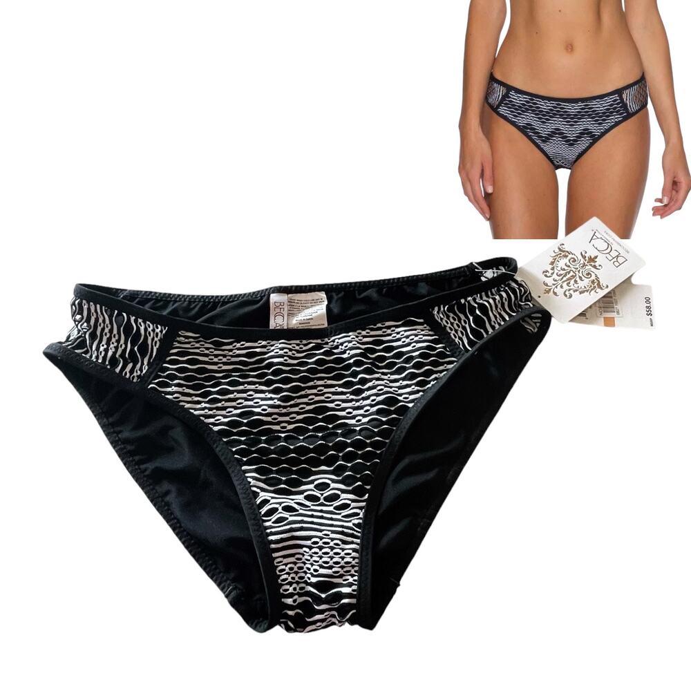NEW Becca Reveal Crochet Hipster BIKINI BOTTOMS XS Black Women's Swim Wear NWT
